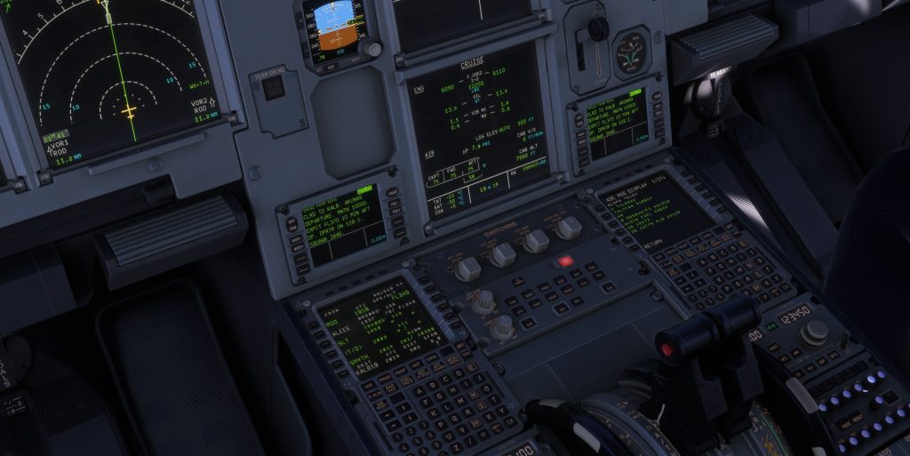 Fenix A320 cockpit with AALOPS dispatch telex messages displayed on the MCDUs